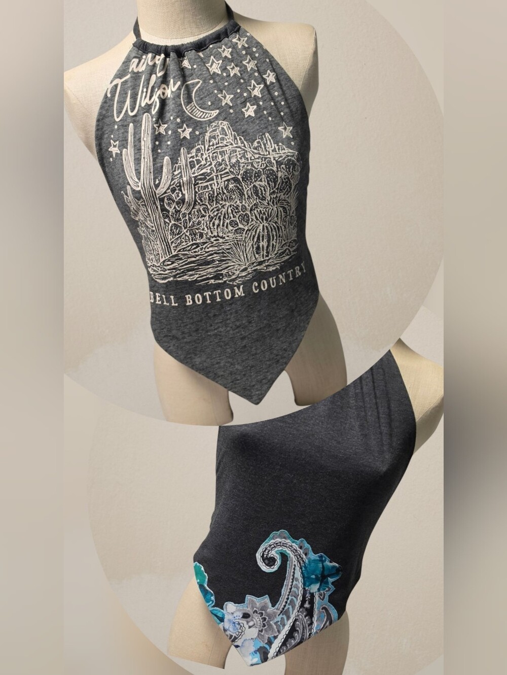 🌵Handmade Reversible Upcycled One-of-a-Kind Festival Western Gray Halter Top🌵